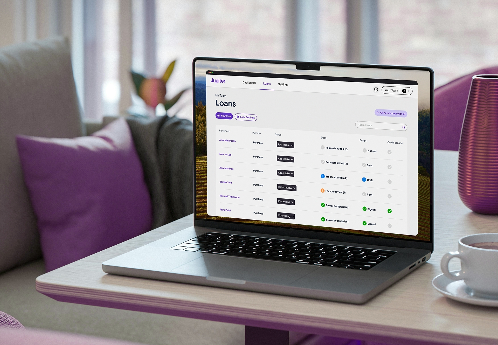 Jupiter open on a laptop, showing a loan file in progress