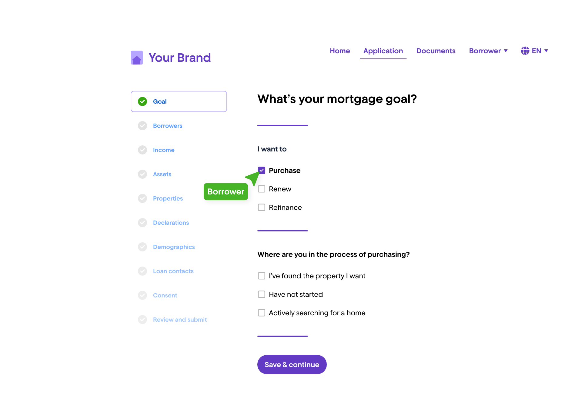 An adaptive application that reveals only the questions relevant to the borrower's answers