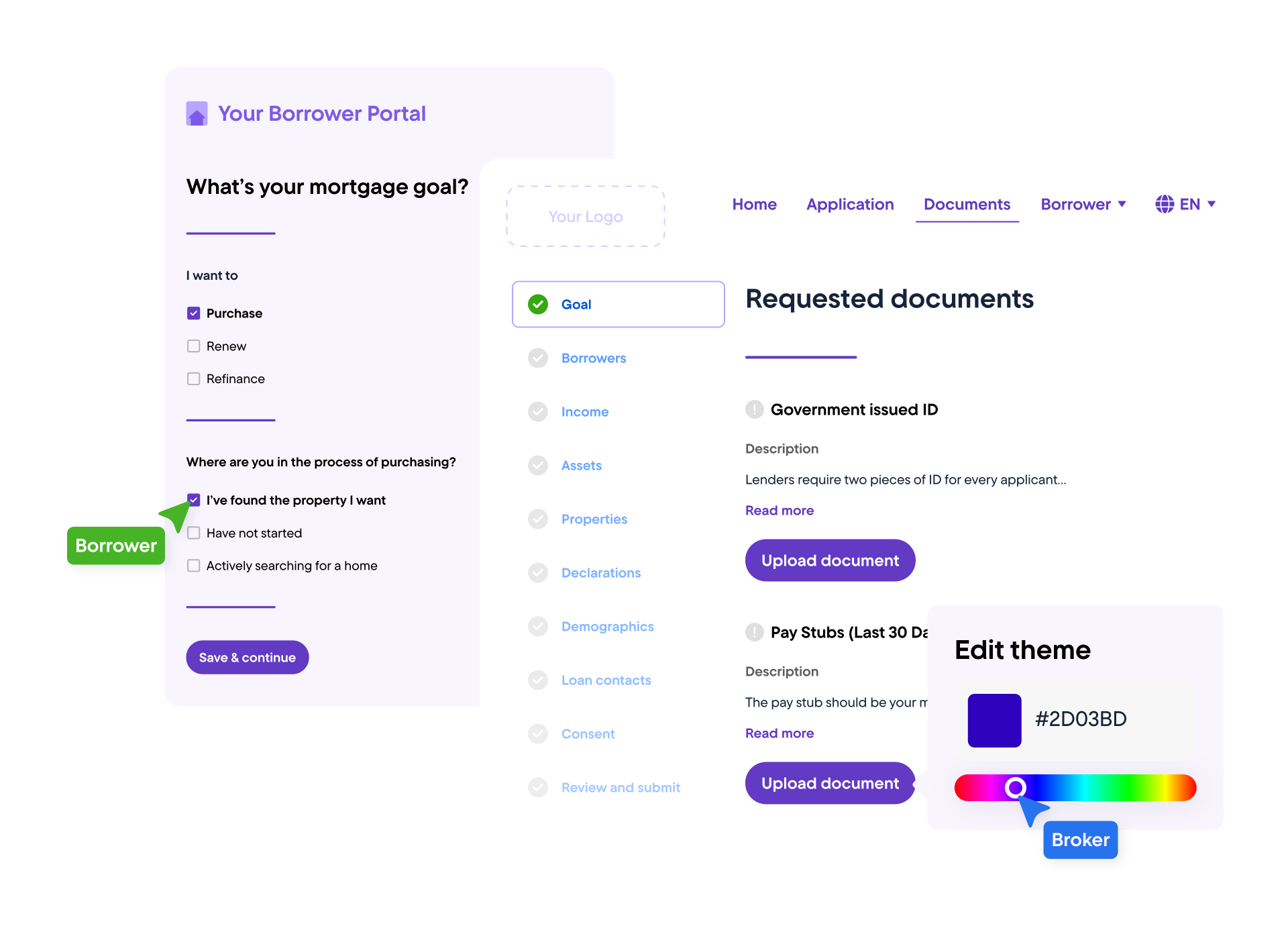 Jupiter borrower portal: a branded intake form guiding a borrower through only the questions relevant to their loan