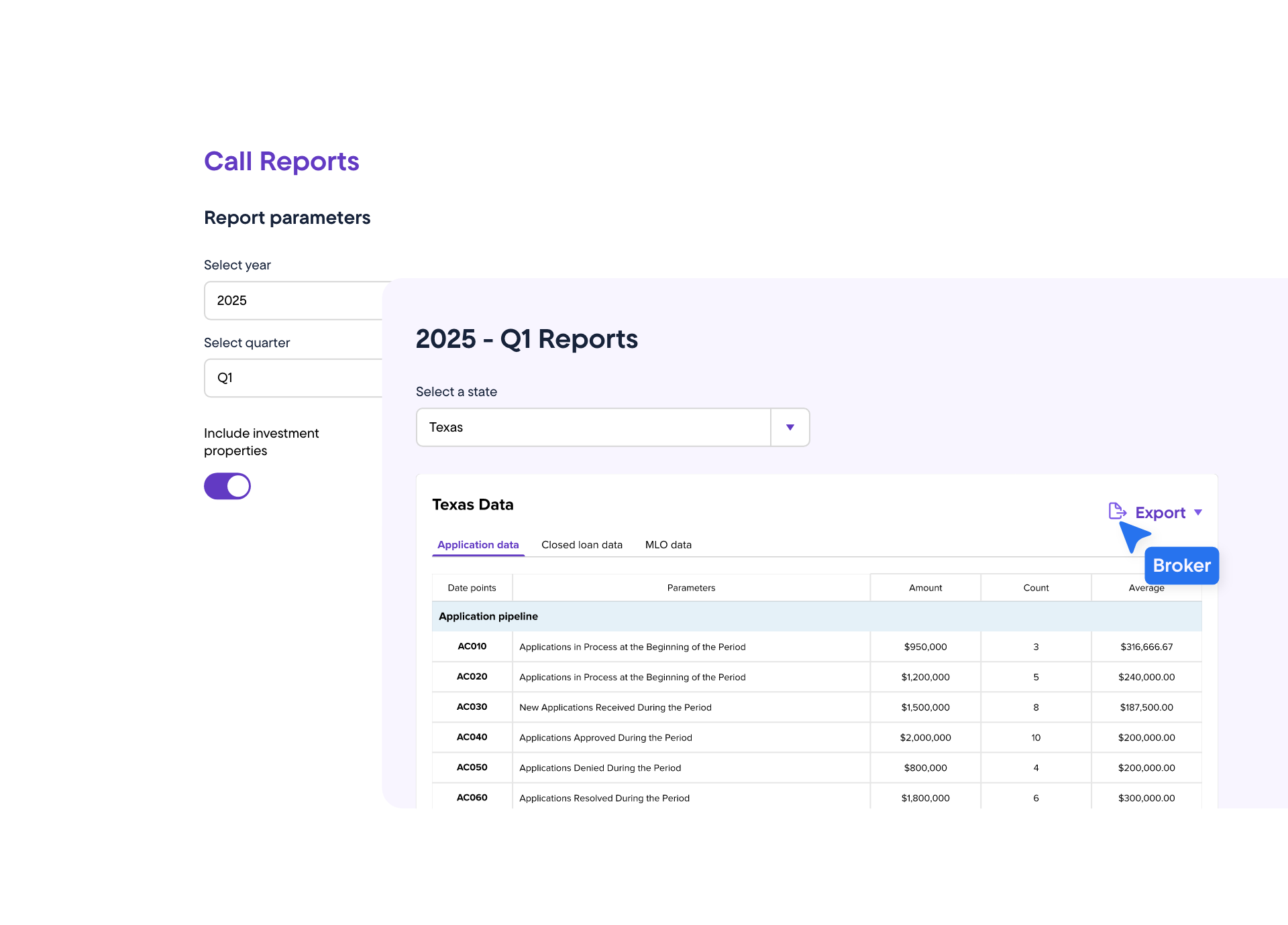 Mortgage call reports generated in Jupiter, organized by state, year, and quarter